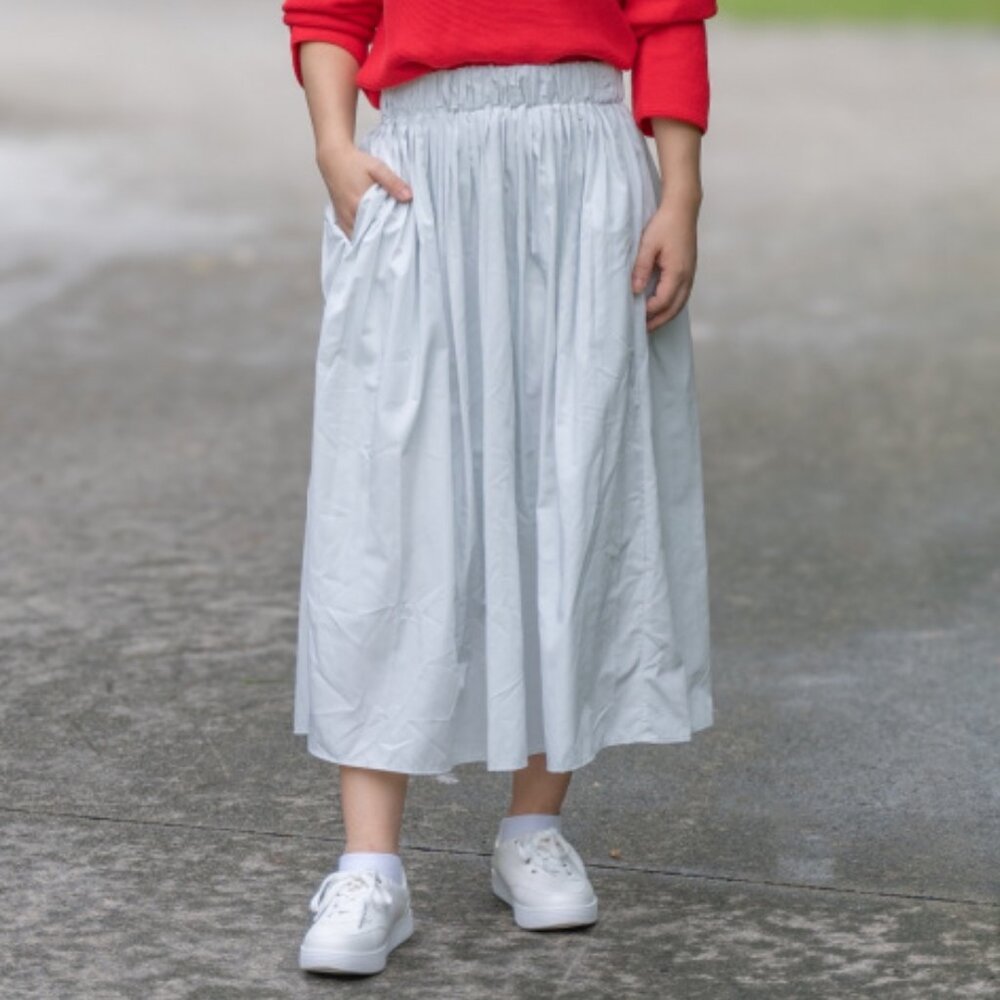 Uniqlo Volume Gather Midi Skirt L Light Gray NWT pleated lined pockets